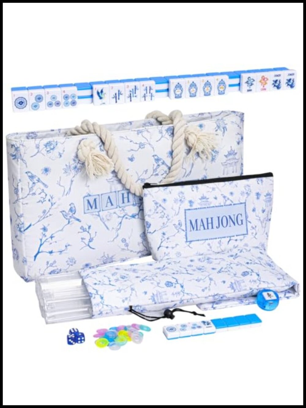 American Mahjong Set 160 Tiles with Bag, Racks, Dice, Chips